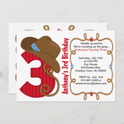 Westerne Big Three Boy Birthday Uitnodiging (Voorkant / Achterkant)