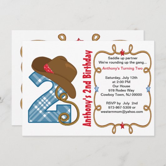 Westerne Big Two Boy Birthday Uitnodiging (Voorkant / Achterkant)