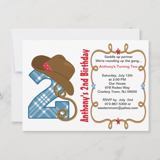 Westerne Big Two Boy Birthday Uitnodiging (Voorkant)