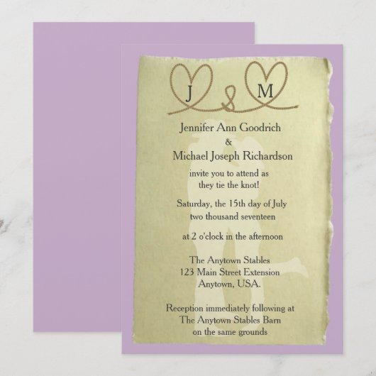 Westerne binding van de knoop  kleur bruiloft kaart (Voorkant / Achterkant)