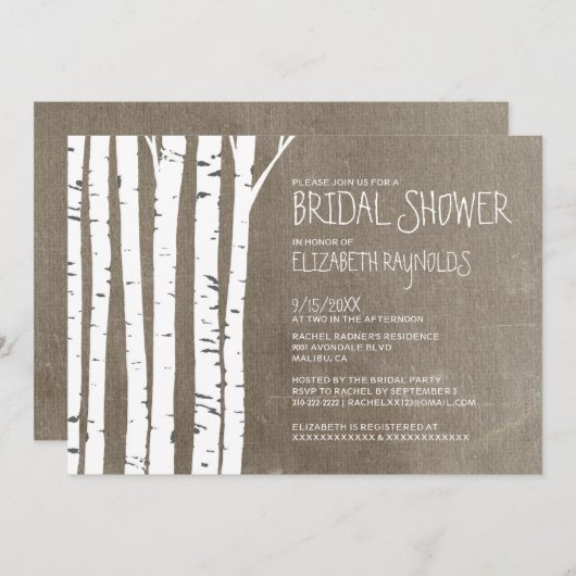 Westerne Birch Tree Bridal Shower-uitvindingen Kaart (Voorkant / Achterkant)