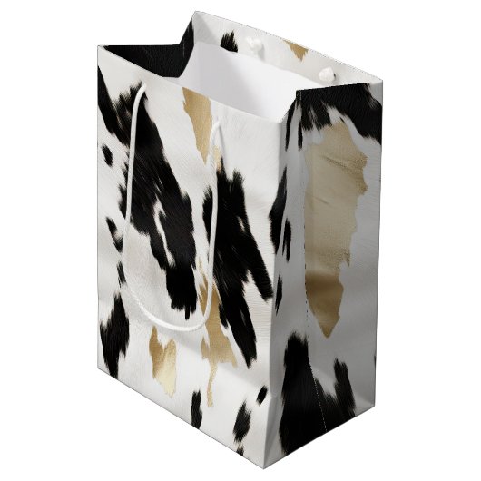 Westerne Black White Glam Gold Koeienhuid Verjaard Medium Cadeauzakje (Voorkant Gekanteld)