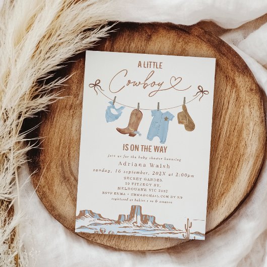 Westerne Blauwe Clothesline Little Cowboy Baby sho Kaart