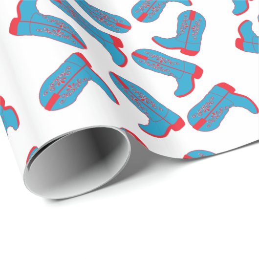 Westerne blauwe en rode cowboy Boots Gift Wrapping Cadeaupapier (Rol Hoek)