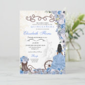 Westerne Blauwe Prinses Floral Charra Quinceañera Kaart (Staand voorkant)