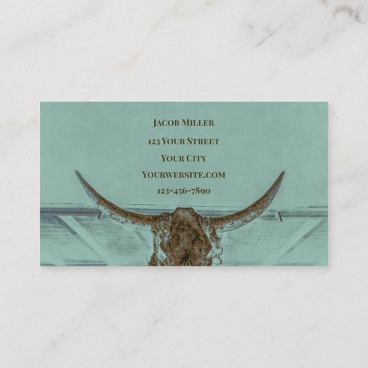 Westerne Blauwgroen Brown Country Bull Koe Schedel Visitekaartje (Achterkant)