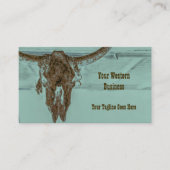 Westerne Blauwgroen Brown Country Bull Koe Schedel Visitekaartje (Voorkant)