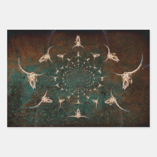 Westerne  Blauwgroen textuur Bull Skull Inpakpapier Vel (Voorkant 2)