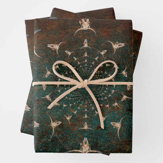 Westerne  Blauwgroen textuur Bull Skull Inpakpapier Vel (In situ)