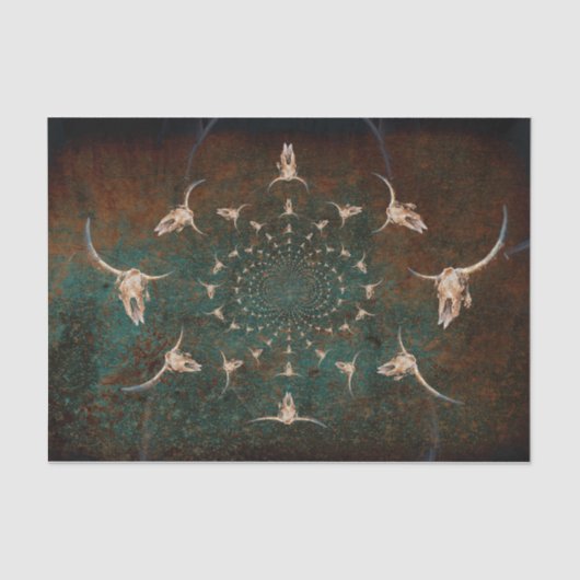 Westerne Blauwgroen textuur Bull Skull Tissuepapier (Voorkant)