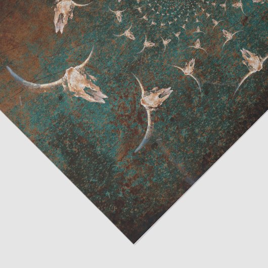 Westerne Blauwgroen textuur Bull Skull Tissuepapier (Detail)