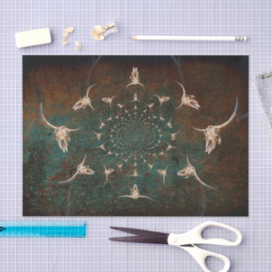 Westerne  Blauwgroen textuur Bull Skull Tissuepapier (Craft)