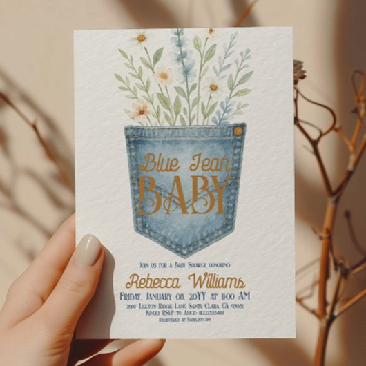Westerne Bloemen Denim Boy Blue Jean Baby shower Kaart