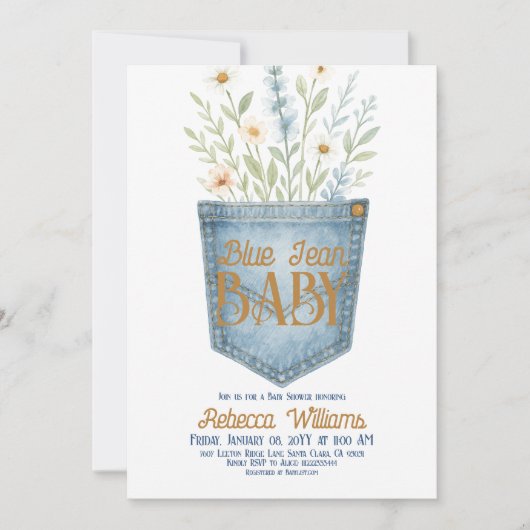 Westerne Bloemen Denim Boy Blue Jean Baby shower Kaart (Voorkant)