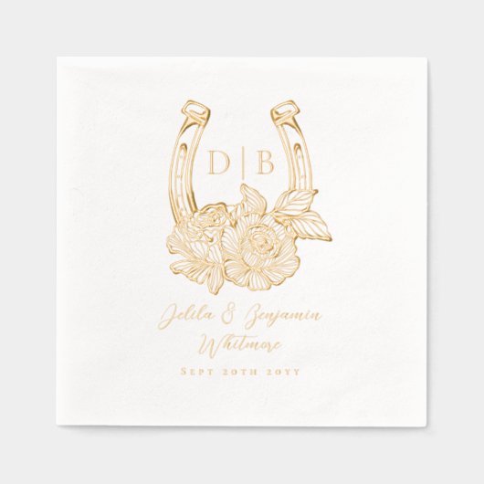 Westerne Bloemen Hoefijzer Custom Wedding Monogram Folie Servetten (Voorkant)