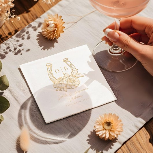 Westerne Bloemen Hoefijzer Custom Wedding Monogram Folie Servetten