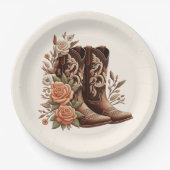 Westerne bloemen met cowboylaarzen papieren bordje (Voorkant)