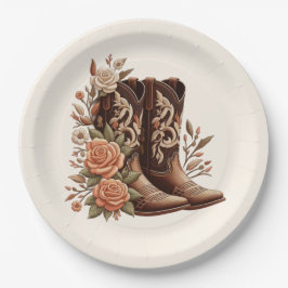 Westerne bloemen met cowboylaarzen papieren bordje