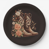 Westerne bloemen met cowboylaarzen papieren bordje (Voorkant)