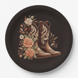 Westerne bloemen met cowboylaarzen papieren bordje