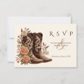 Westerne bloemen met cowboylaarzen RSVP kaartje (Voorkant)