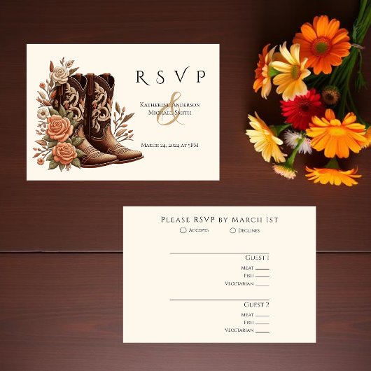Westerne bloemen met cowboylaarzen RSVP kaartje