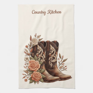 Westerne bloemen met cowboylaarzen theedoek