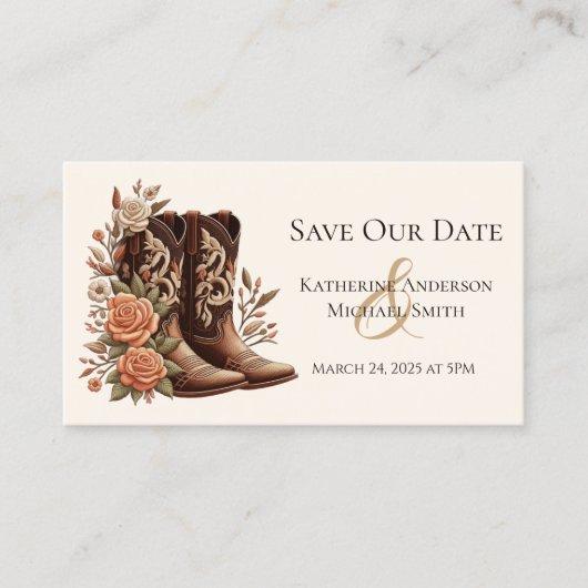 Westerne bloemen met cowboylaarzen visitekaartje (Voorkant)