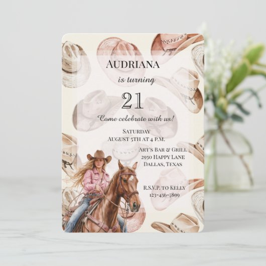 Westerne Blond Cowgirl Petten Verjaardag Kaart (Staand voorkant)