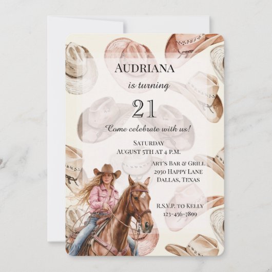 Westerne Blond Cowgirl Petten Verjaardag Kaart (Voorkant)