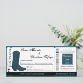 Westerne Blue Cowb Boarding Pass bruiloft uitnodig Kaart (Staand voorkant)