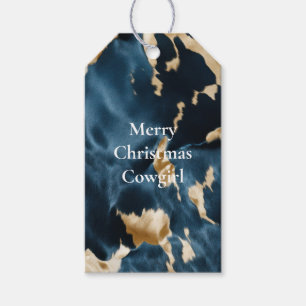 Westerne Blue Cream Gold Cowboy Cowgirl Koeienhuid Cadeaulabel