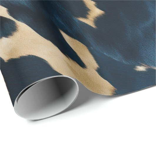 Westerne Blue Cream Gold Cowboy Cowgirl Koeienhuid Cadeaupapier (Rol Hoek)