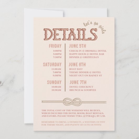 Westerne Blush Cowgirls en cocktails Bachelorette Kaart (Achterkant)