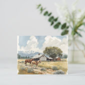 Westerne boerenschuur met paarden briefkaart (Staand voorkant)