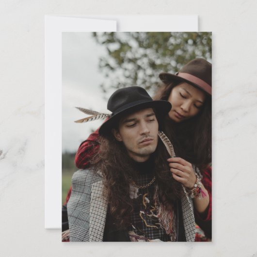 Westerne Boheemse Bloemen Koe Schedel Foto Bruilof Kaart (Achterkant)