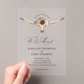 Westerne Bohemen Floral Koe Skull Wedding Acryl Uitnodigingen (Insitu (Draagbaar))