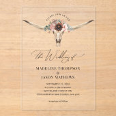 Westerne Bohemen Floral Koe Skull Wedding Acryl Uitnodigingen (Voorkant)