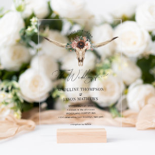 Westerne Bohemen Floral Koe Skull Wedding Acryl Uitnodigingen