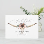 Westerne Bohemen Floral Koe Skull Wedding Save The Date (Staand voorkant)