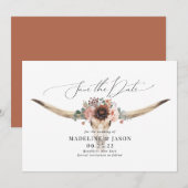 Westerne Bohemen Floral Koe Skull Wedding Save The Date (Voorkant / Achterkant)