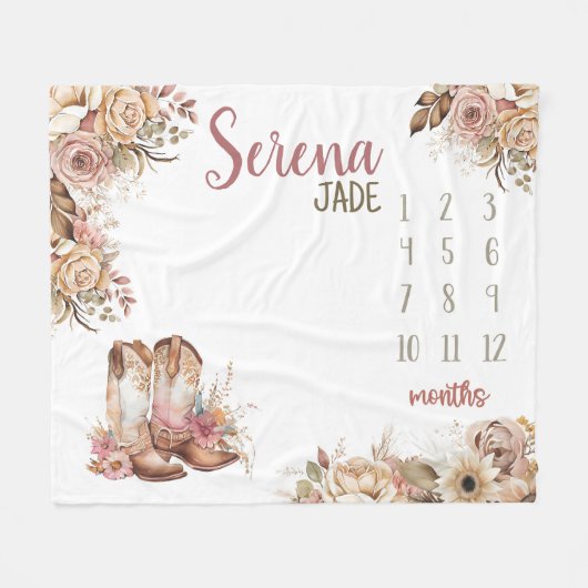 WESTERNE BOHO Baby Meisje Milestone Deken, Bloemen Fleece Deken (Voorkant (Horizontaal))