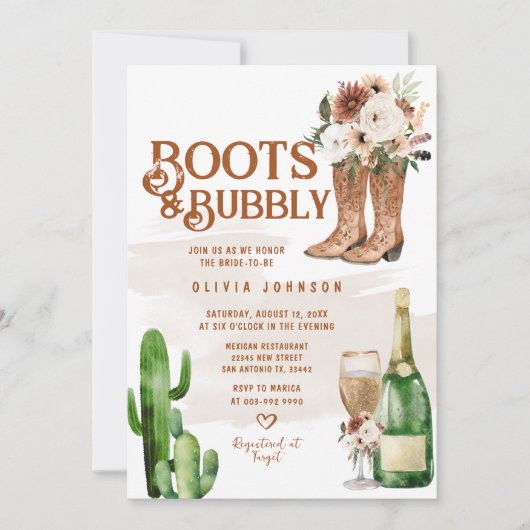 Westerne Boho Boots en Bubbly Vrijgezellenfeest Kaart (Voorkant)