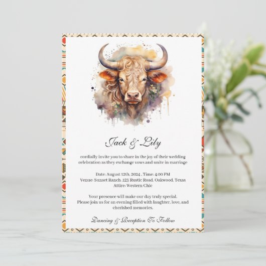 Westerne Boho bruiloft Kaart (Staand voorkant)