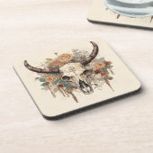 Westerne Boho Bull Skull Floral Bier Onderzetter (Linkerzijde)