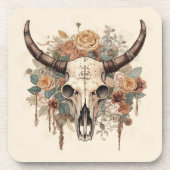 Westerne Boho Bull Skull Floral Bier Onderzetter (Voorkant)