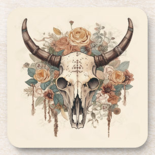 Westerne Boho Bull Skull Floral Bier Onderzetter