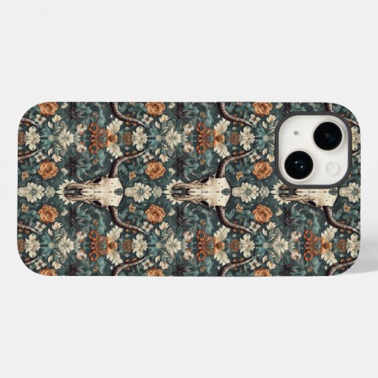 Westerne Boho Bull Skull Floral Case-Mate iPhone Case (Achterkant (horizontaal))