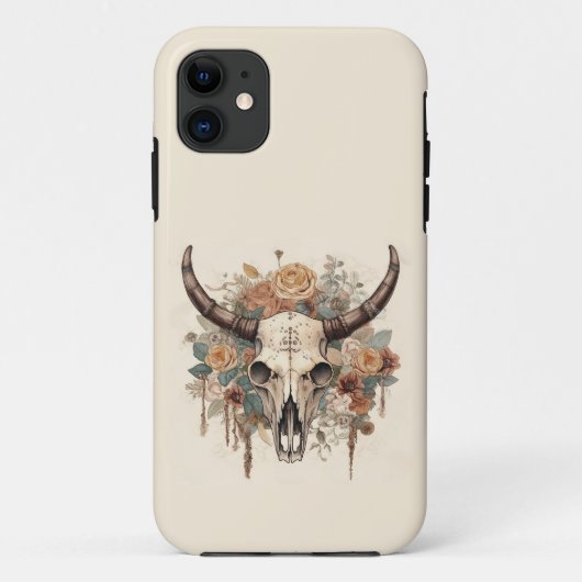Westerne Boho Bull Skull Floral Case-Mate iPhone Case (Achterkant)