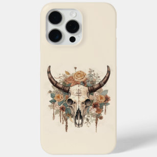 Westerne Boho Bull Skull Floral iPhone 15 Pro Max Hoesje